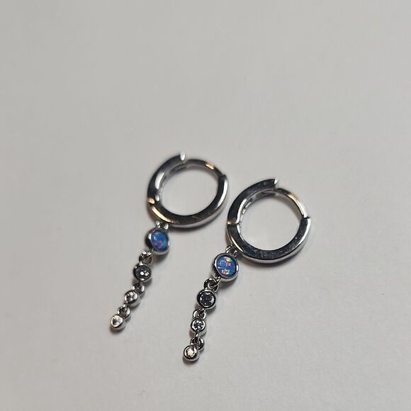 Bomb Party Silver Hoop Earrings with Blue Accent - Picture 1 of 3